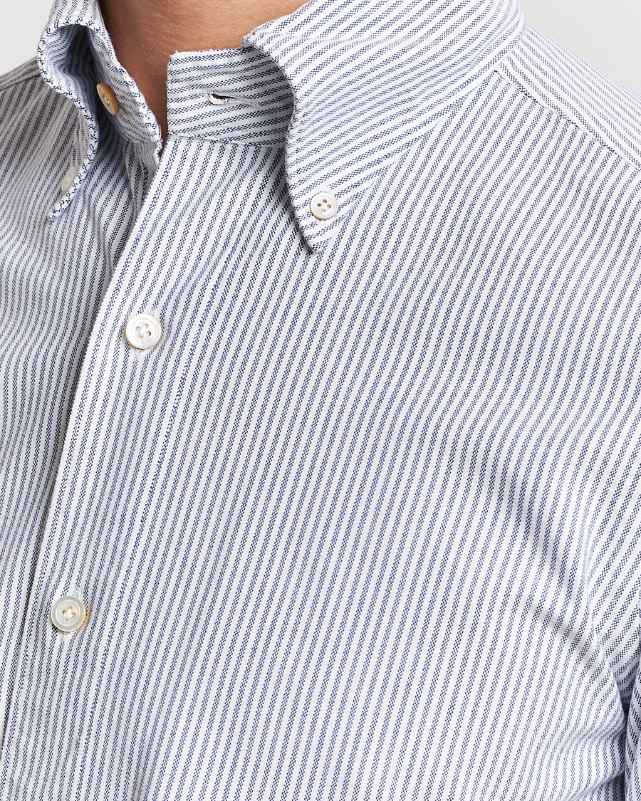 Herre | Skjorter | Finamore Napoli | Tokyo Slim Oxford Button Down Shirt Blue Stripe