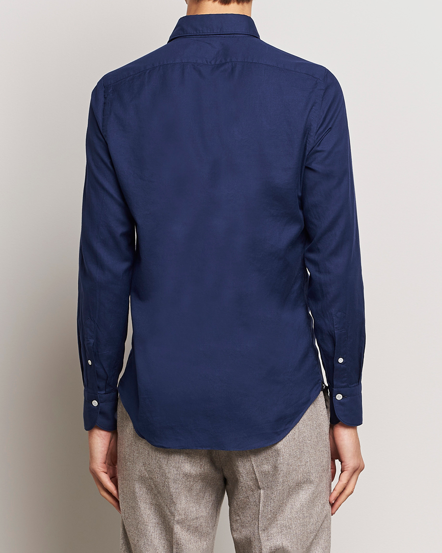 Herre | Skjorter | Finamore Napoli | Tokyo Slim Flannel Shirt Navy
