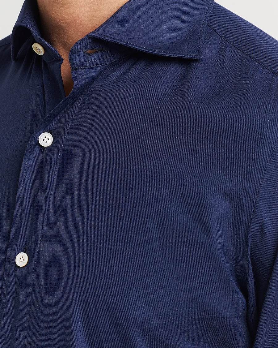 Herre | Skjorter | Finamore Napoli | Tokyo Slim Flannel Shirt Navy