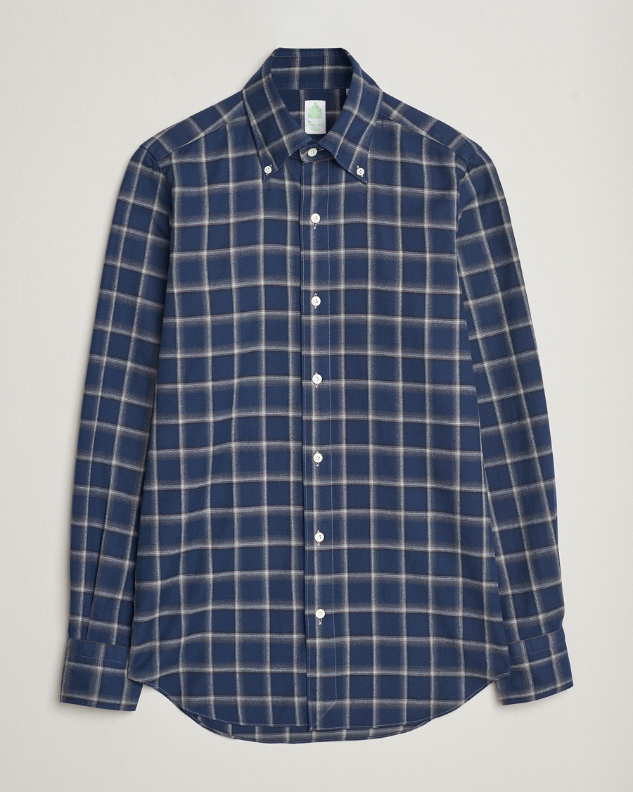 Herre | Skjorter | Finamore Napoli | Tokyo Slim Flannel Button Down Shirt Navy Check