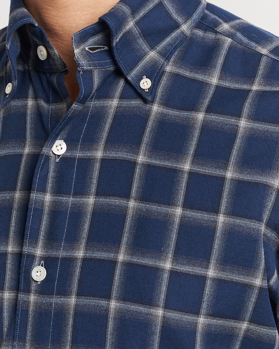 Herre | Skjorter | Finamore Napoli | Tokyo Slim Flannel Button Down Shirt Navy Check