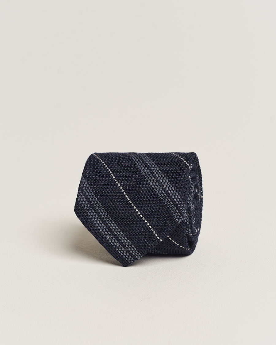 Herre | Finamore Napoli Regimental Grenadine Silk Tie Navy | Finamore Napoli | Regimental Grenadine Silk Tie Navy