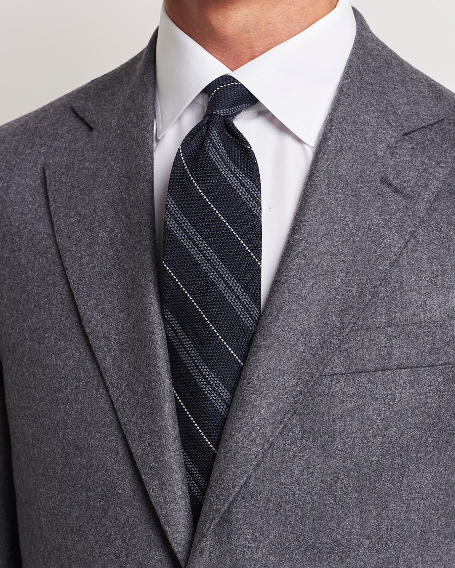 Herre | Finamore Napoli Regimental Grenadine Silk Tie Navy | Finamore Napoli | Regimental Grenadine Silk Tie Navy