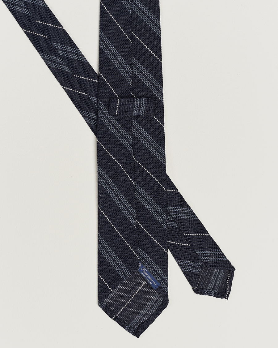 Herre | Finamore Napoli Regimental Grenadine Silk Tie Navy | Finamore Napoli | Regimental Grenadine Silk Tie Navy