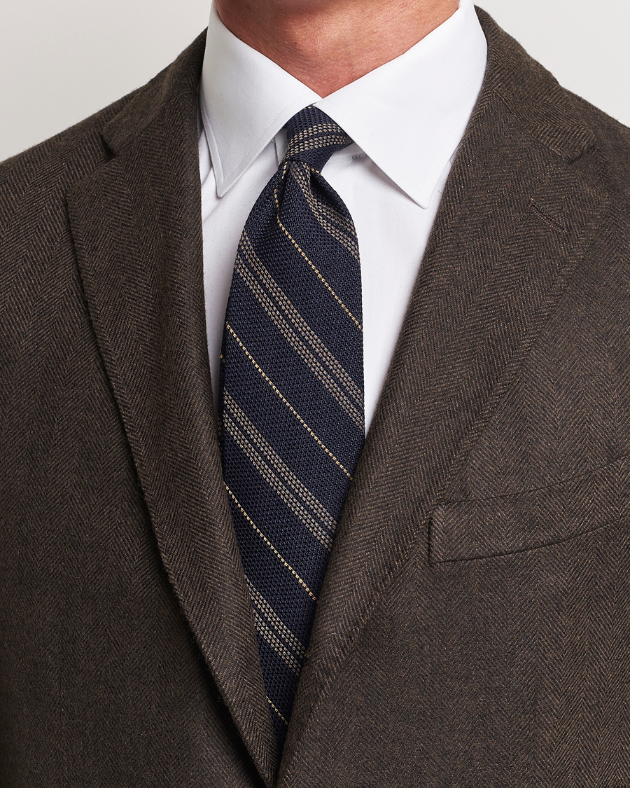 Herre | Finamore Napoli Regimental Grenadine Silk Tie Navy/Brown | Finamore Napoli | Regimental Grenadine Silk Tie Navy/Brown