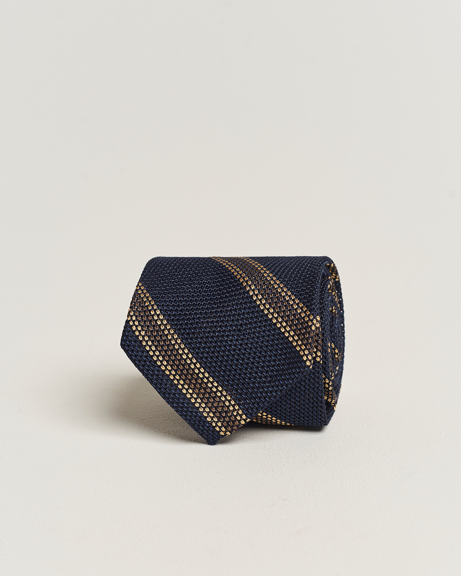 Herre | Finamore Napoli Regimental Grenadine Silk Tie Navy/Brown | Finamore Napoli | Regimental Grenadine Silk Tie Navy/Brown