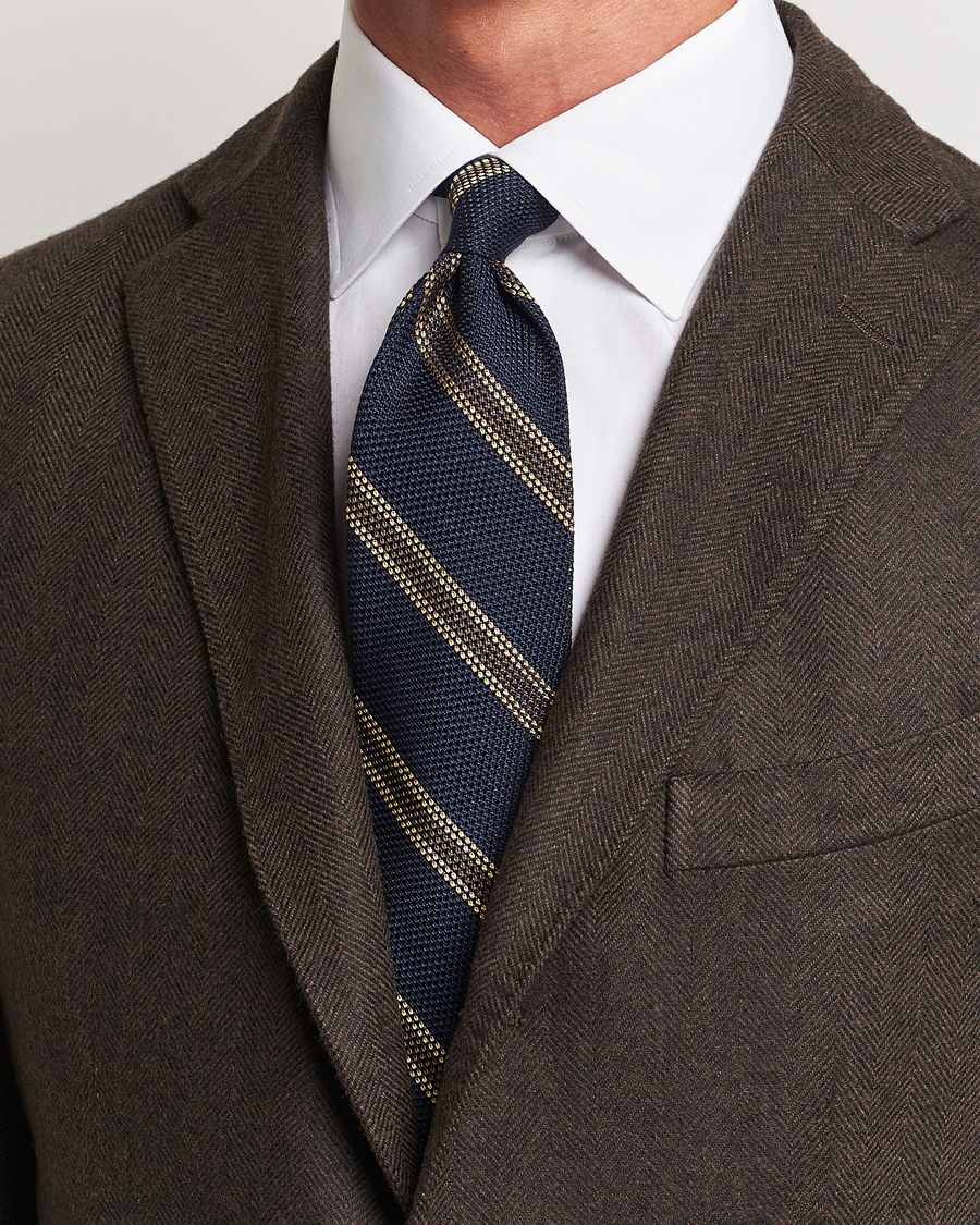 Herre | Finamore Napoli Regimental Grenadine Silk Tie Navy/Brown | Finamore Napoli | Regimental Grenadine Silk Tie Navy/Brown