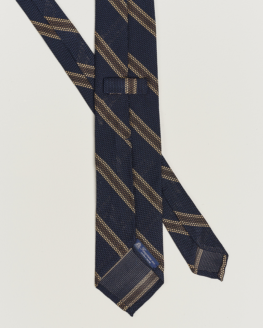 Herre | Finamore Napoli Regimental Grenadine Silk Tie Navy/Brown | Finamore Napoli | Regimental Grenadine Silk Tie Navy/Brown