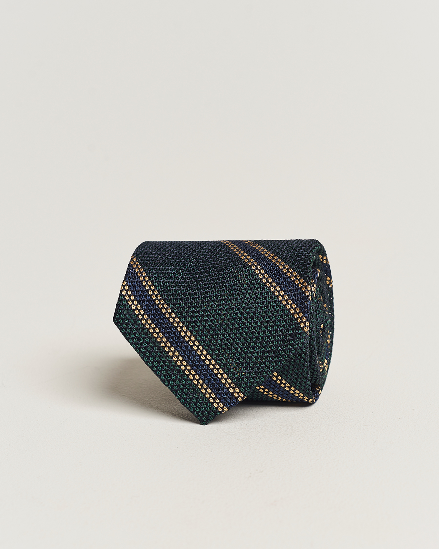 Herre | Finamore Napoli Regimental Grenadine Silk Tie Green/Navy | Finamore Napoli | Regimental Grenadine Silk Tie Green/Navy