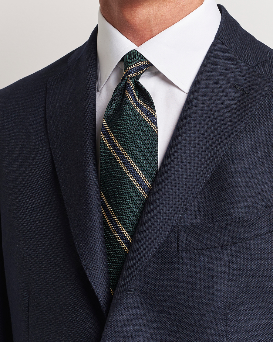 Herre | Finamore Napoli Regimental Grenadine Silk Tie Green/Navy | Finamore Napoli | Regimental Grenadine Silk Tie Green/Navy