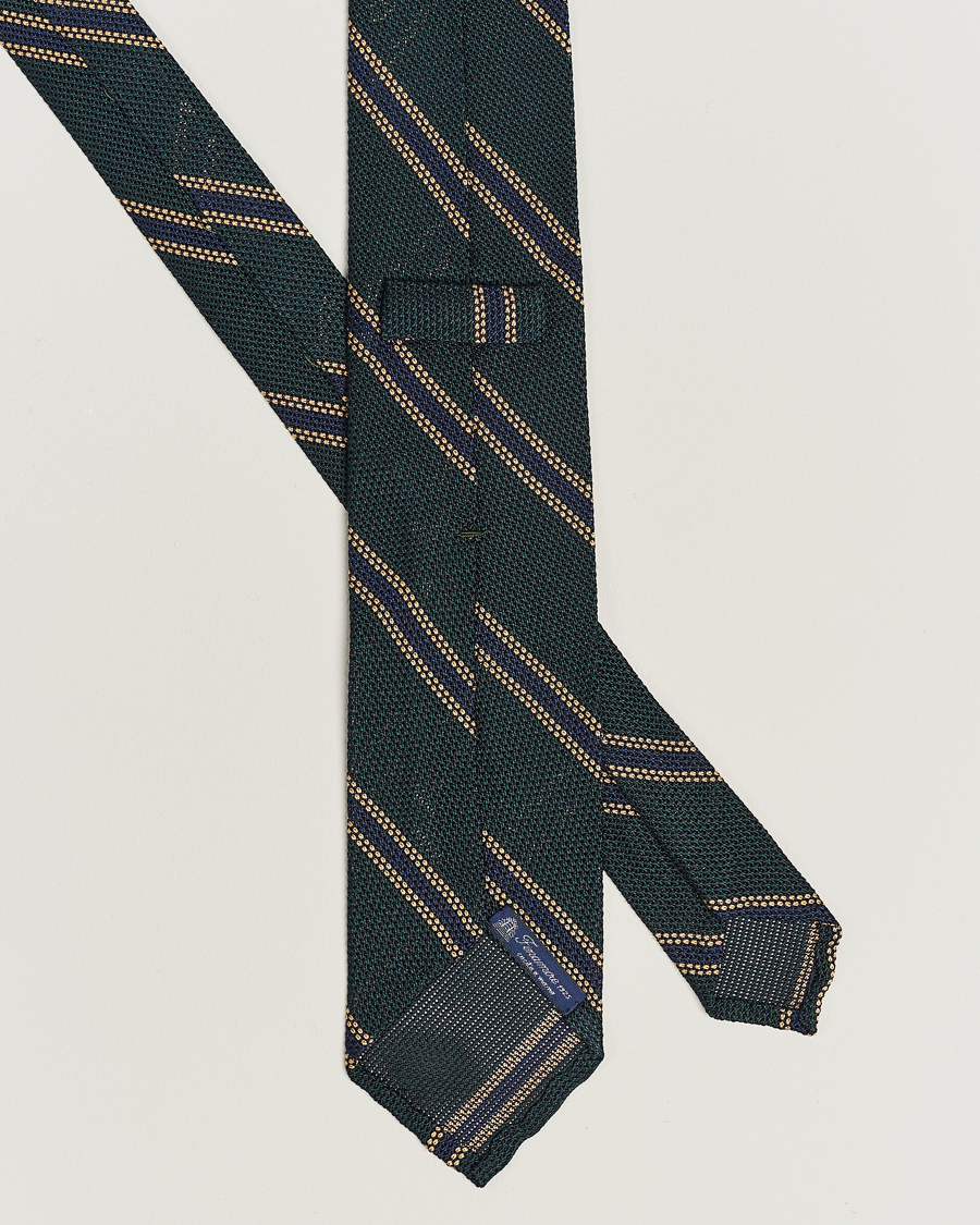 Herre | Finamore Napoli Regimental Grenadine Silk Tie Green/Navy | Finamore Napoli | Regimental Grenadine Silk Tie Green/Navy
