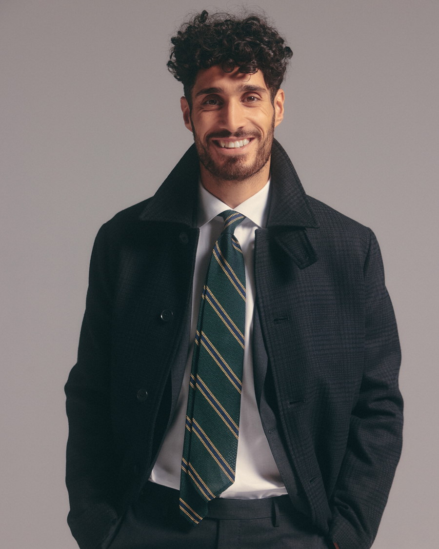 Herre | Finamore Napoli Regimental Grenadine Silk Tie Green/Navy | Finamore Napoli | Regimental Grenadine Silk Tie Green/Navy