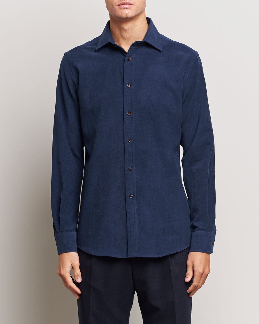 Herre | Fløjlsskjorter | Ralph Lauren Purple Label | Cotton/Cashmere Corduroy Shirt Navy