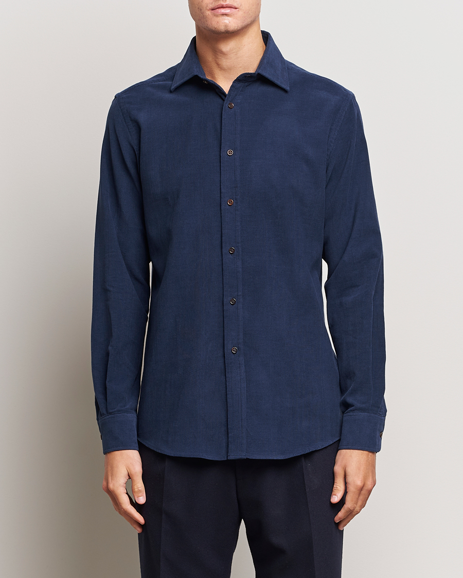 Herre | Skjorter | Ralph Lauren Purple Label | Cotton/Cashmere Corduroy Shirt Navy