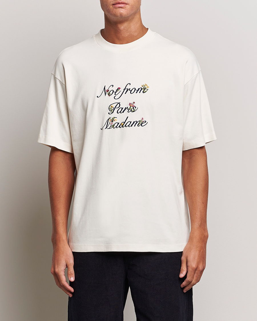Herre | T-Shirts | Drôle de Monsieur | Flower Slogan T-Shirt Cream