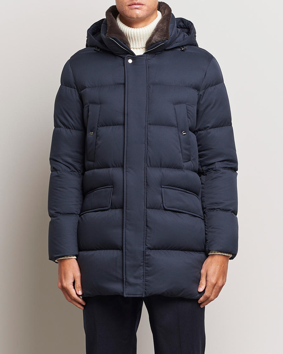 Herre | Parkas | Herno | Faux Fur Down Parka Navy