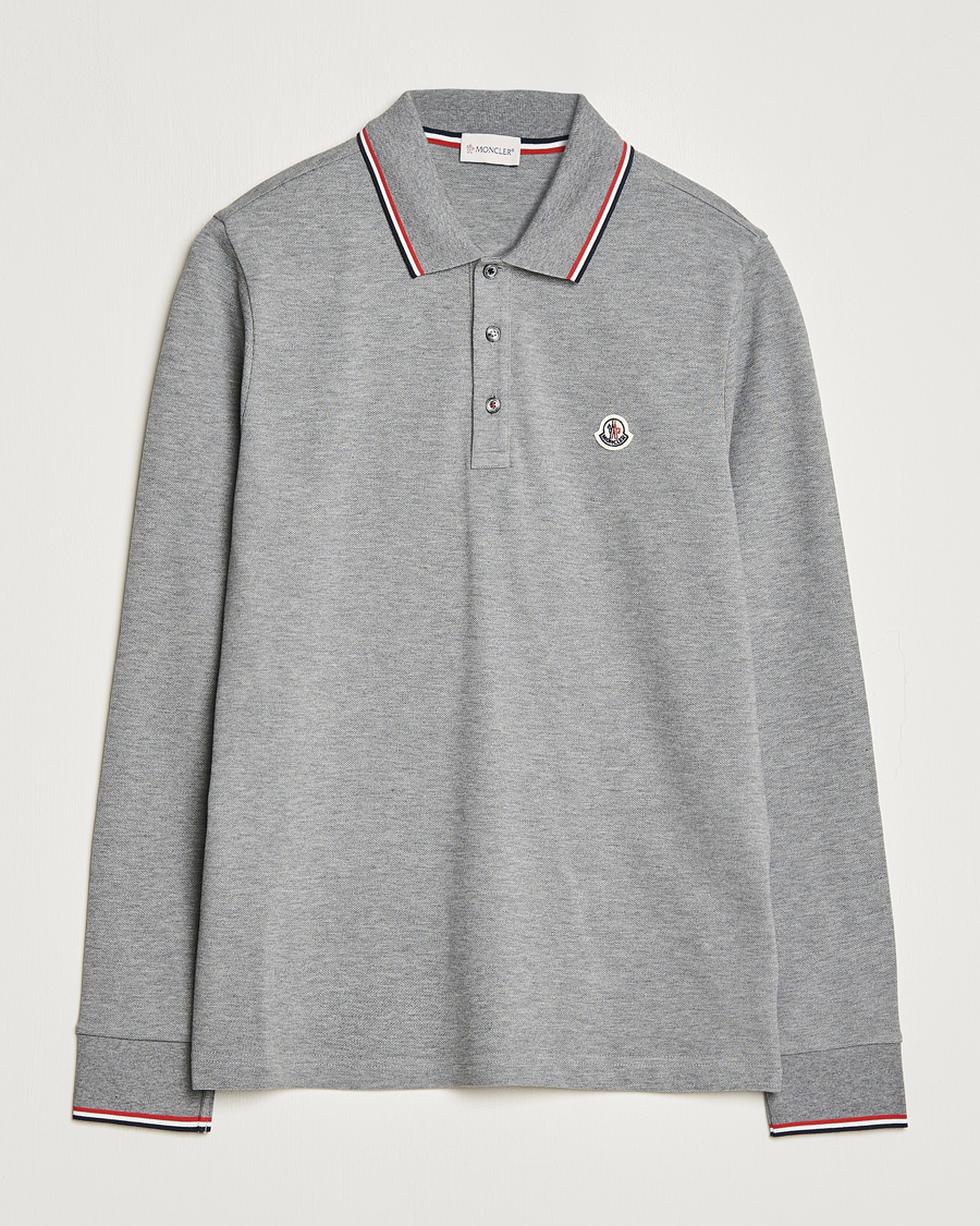 Herre | Trøjer | Moncler | Contrast Rib Long Sleeve Polo Light Grey