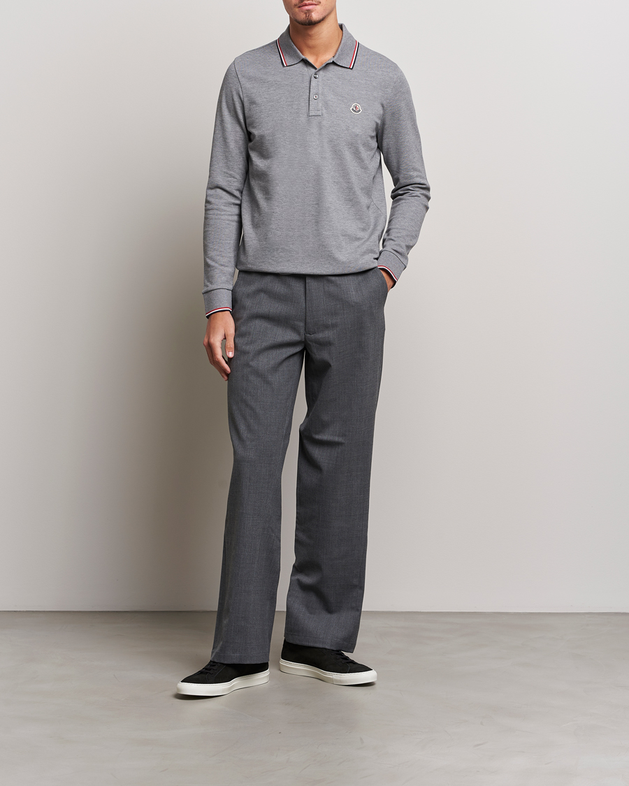 Herre | Trøjer | Moncler | Contrast Rib Long Sleeve Polo Light Grey