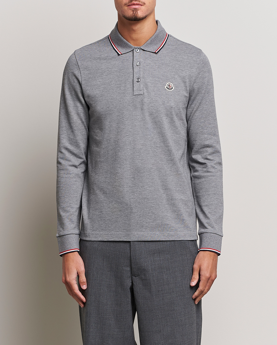 Herre | Trøjer | Moncler | Contrast Rib Long Sleeve Polo Light Grey