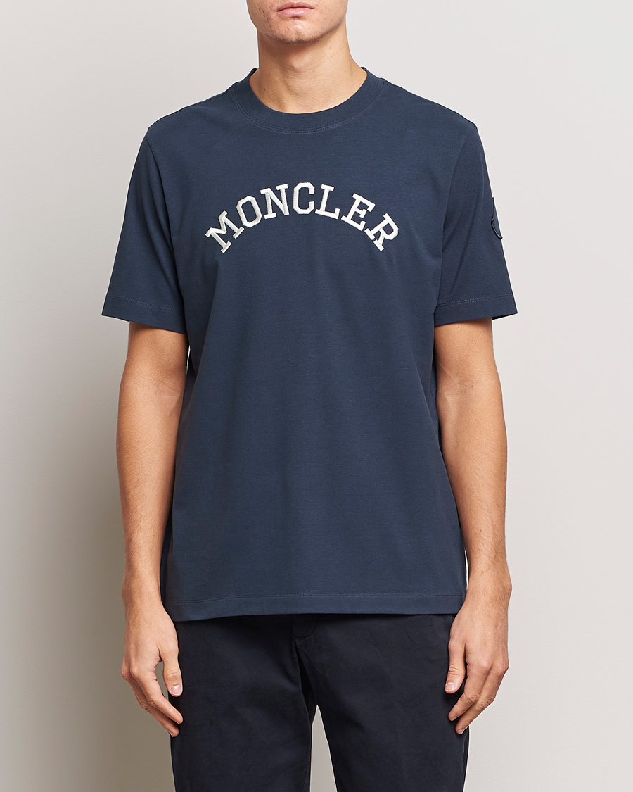 Herre | T-Shirts | Moncler | Lettering T-Shirt Navy