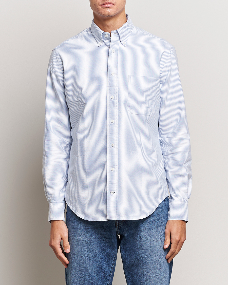 Herre |  | Gitman Vintage | Button Down Striped Oxford Shirt Light Blue