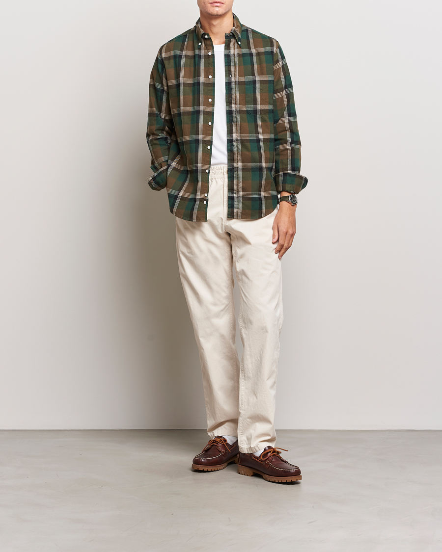 Herre | Skjorter | Gitman Vintage | Button Down Shaggy Flannel Shirt Olive Check