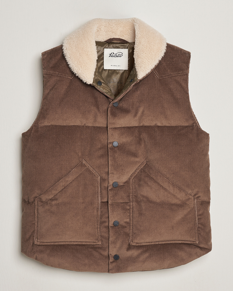 Herre | Jakker | Valstar | Corduroy Shearling Collar Down Vest Brown