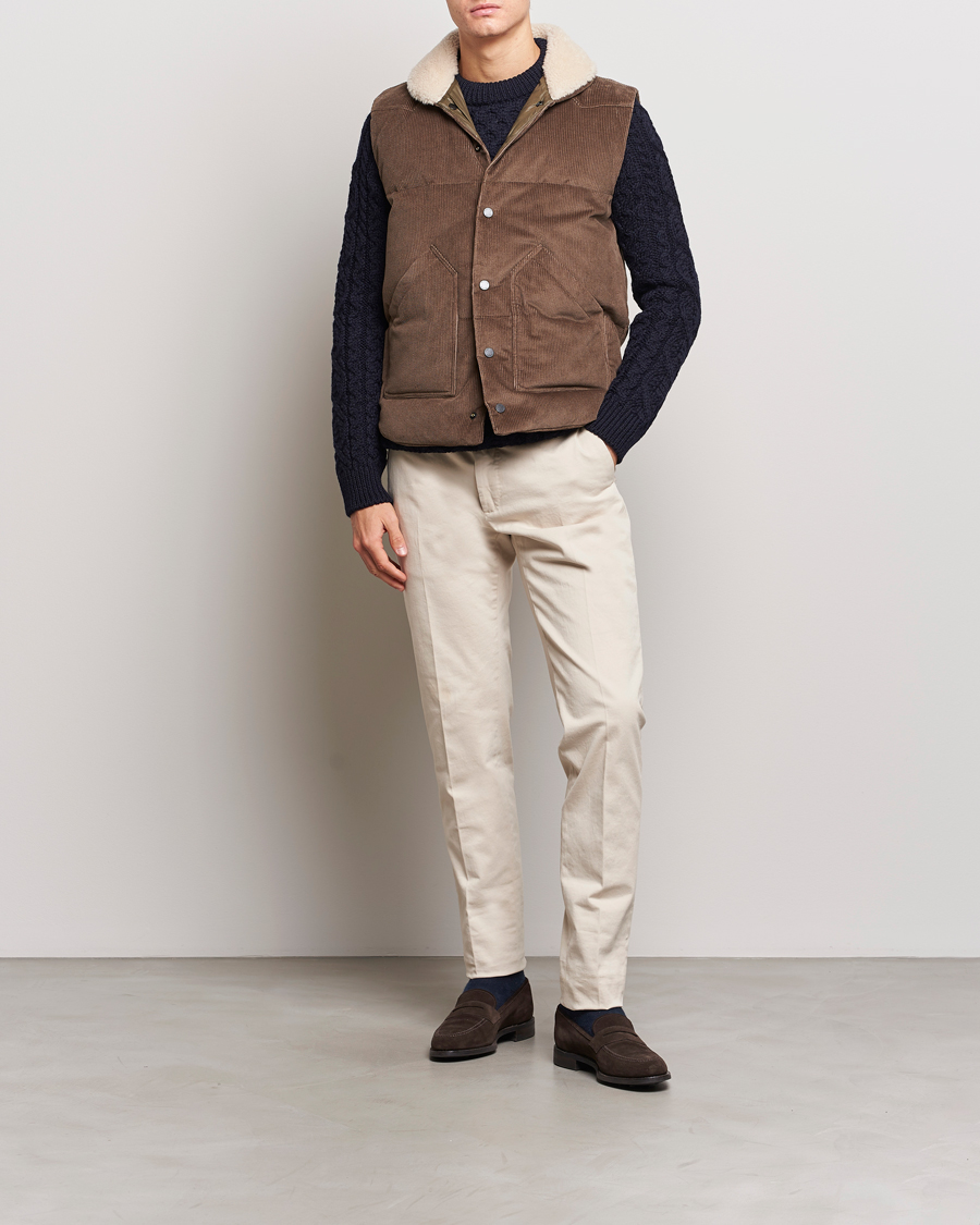 Herre | Jakker | Valstar | Corduroy Shearling Collar Down Vest Brown