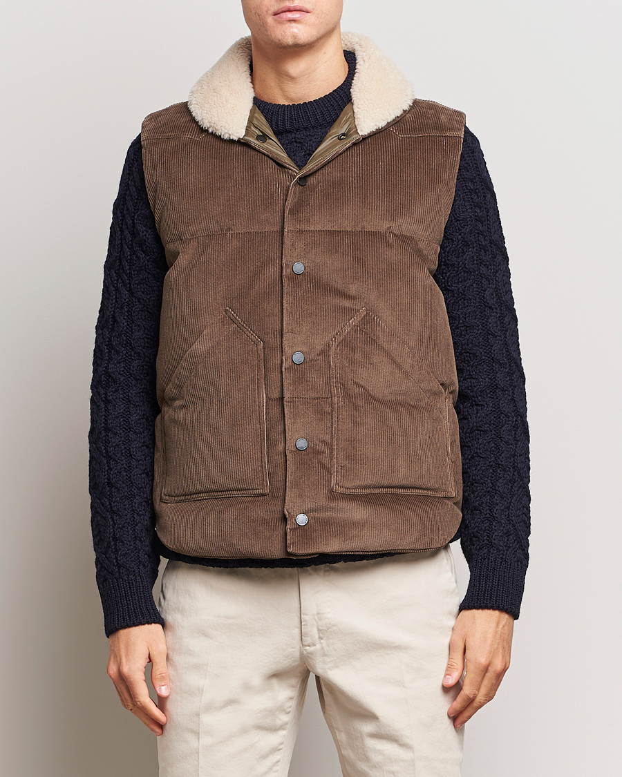 Herre | Jakker | Valstar | Corduroy Shearling Collar Down Vest Brown
