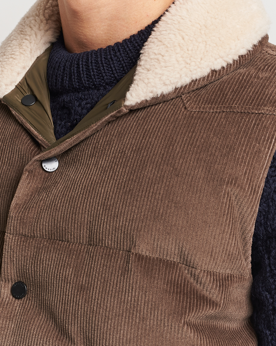 Herre | Jakker | Valstar | Corduroy Shearling Collar Down Vest Brown