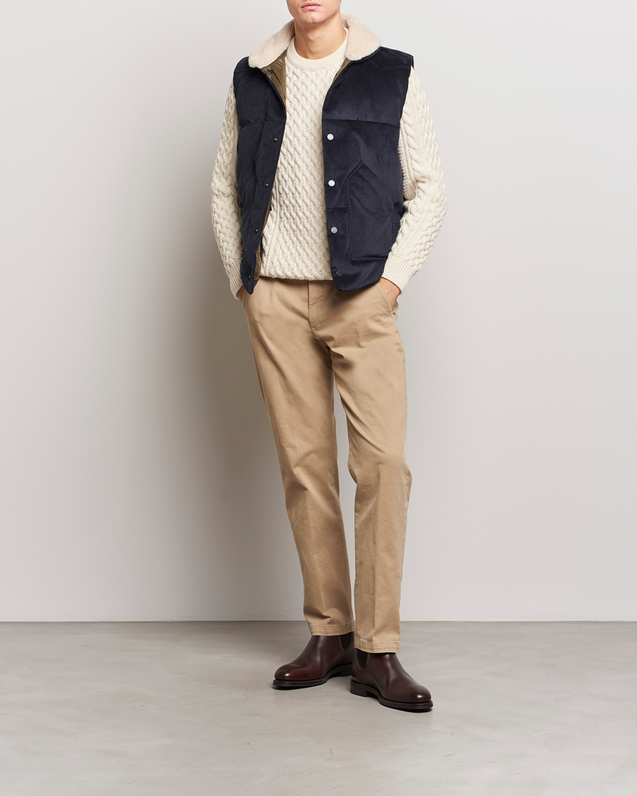 Herre | Jakker | Valstar | Corduroy Shearling Collar Down Vest Navy