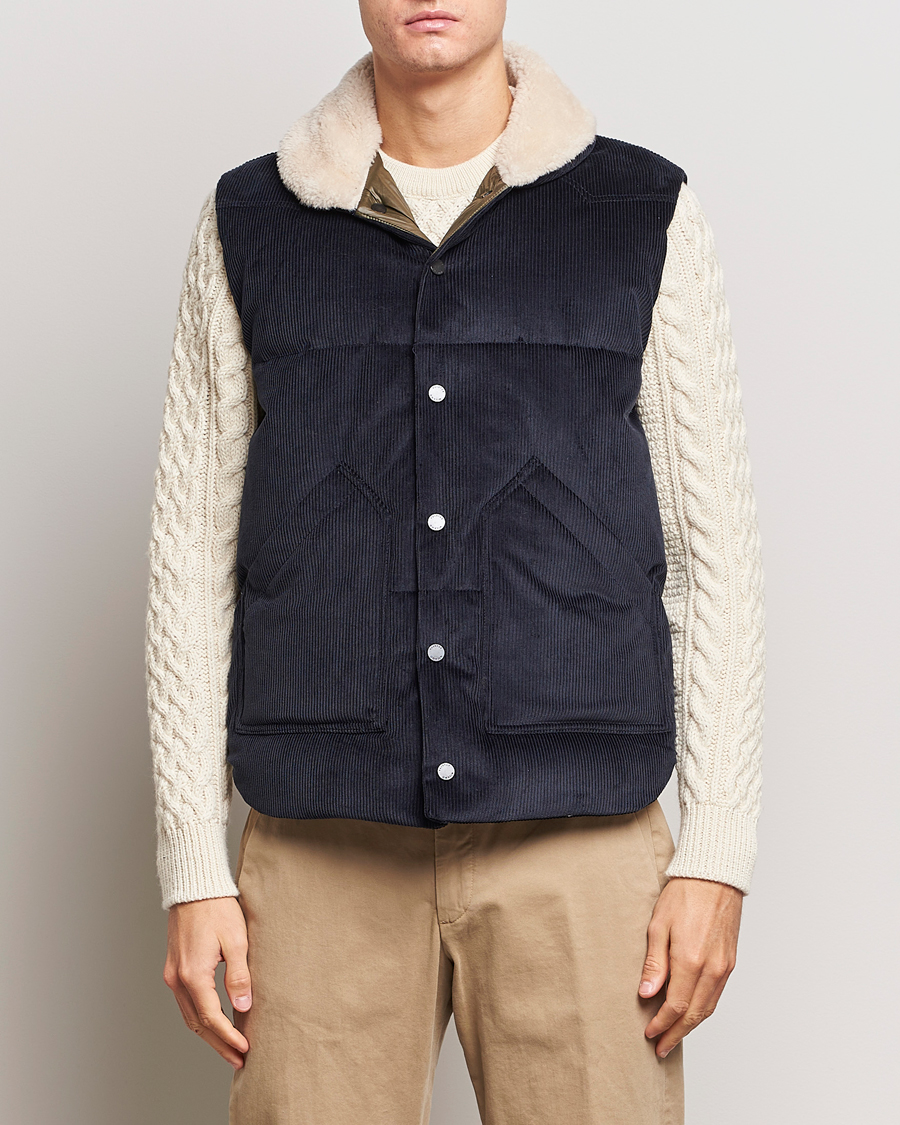 Herre | Jakker | Valstar | Corduroy Shearling Collar Down Vest Navy