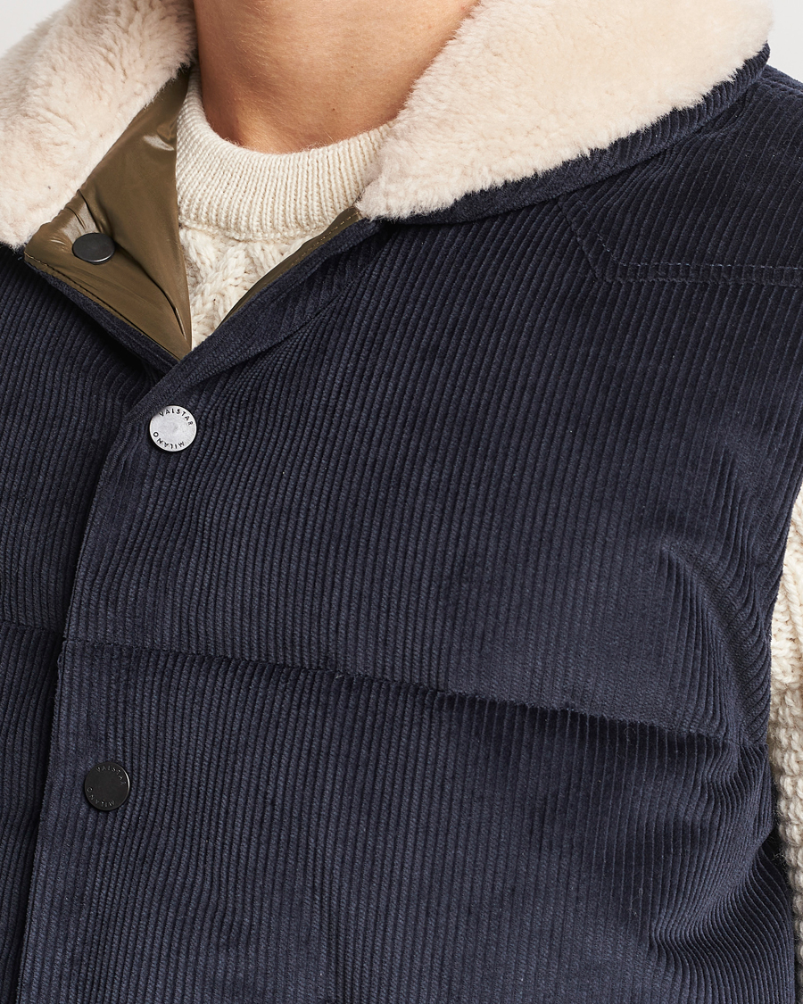 Herre | Jakker | Valstar | Corduroy Shearling Collar Down Vest Navy