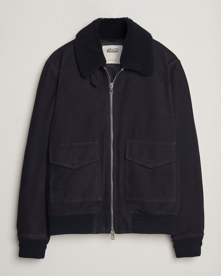Herre | Jakker | Valstar | Shearling Collar Suede Bomber Navy