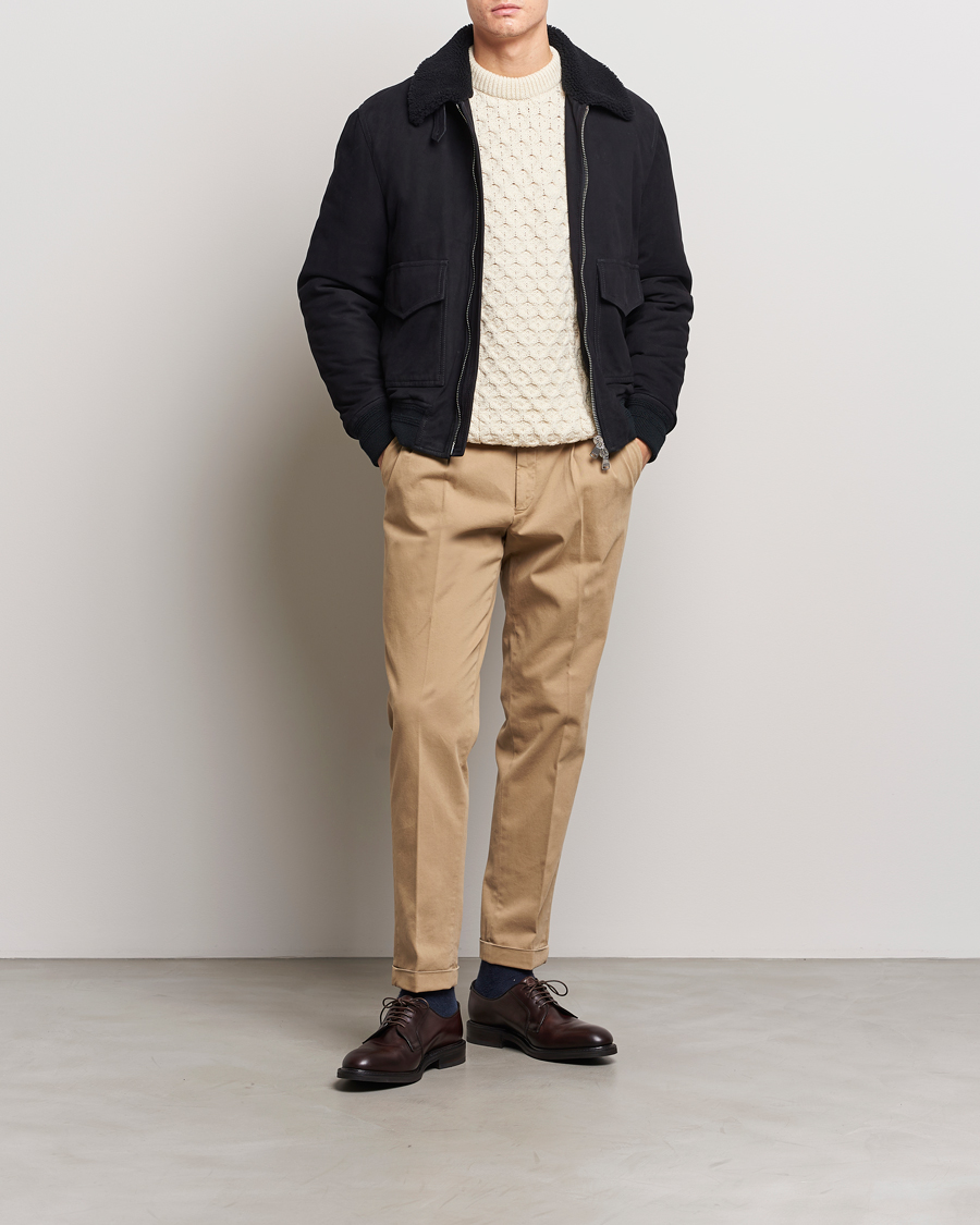 Herre | Jakker | Valstar | Shearling Collar Suede Bomber Navy