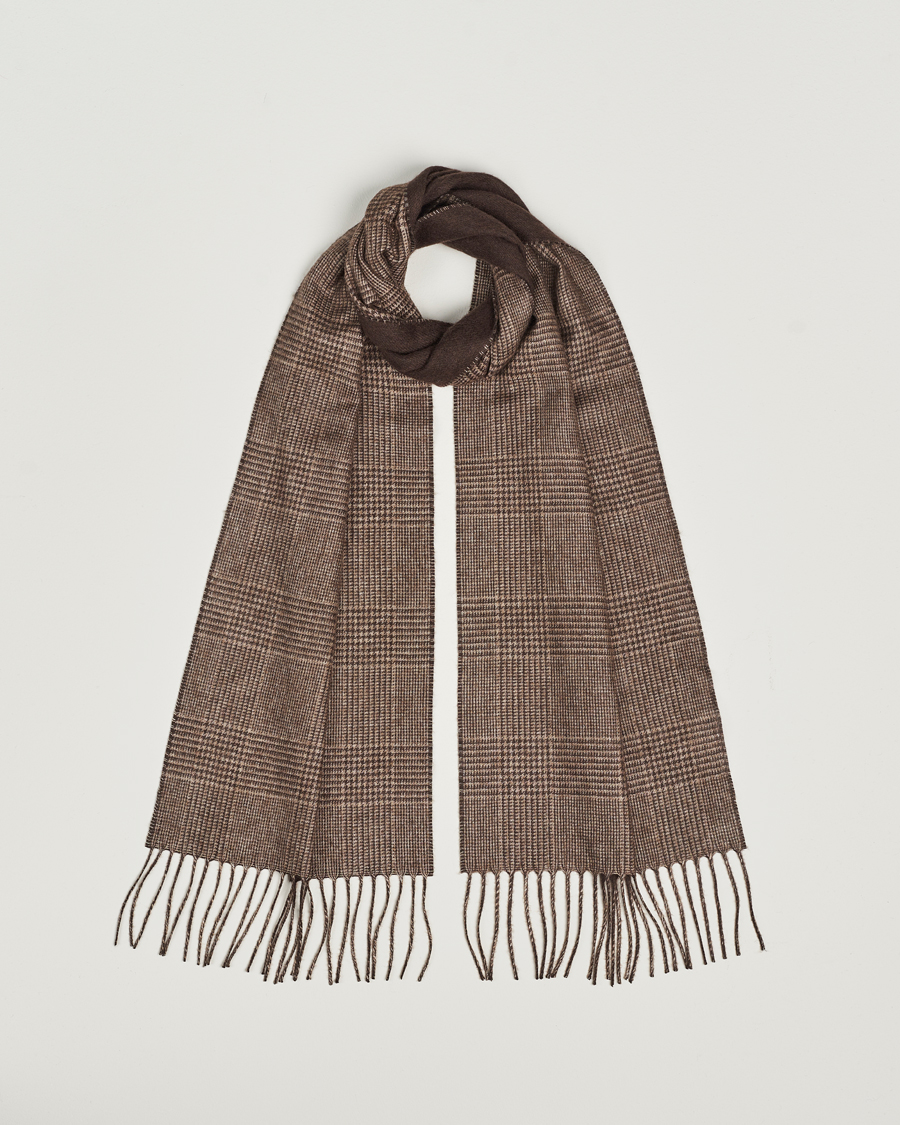 Herre | Piacenza Cashmere Cashmere/Silk Glencheck Scarf Brown | Piacenza Cashmere | Cashmere/Silk Glencheck Scarf Brown