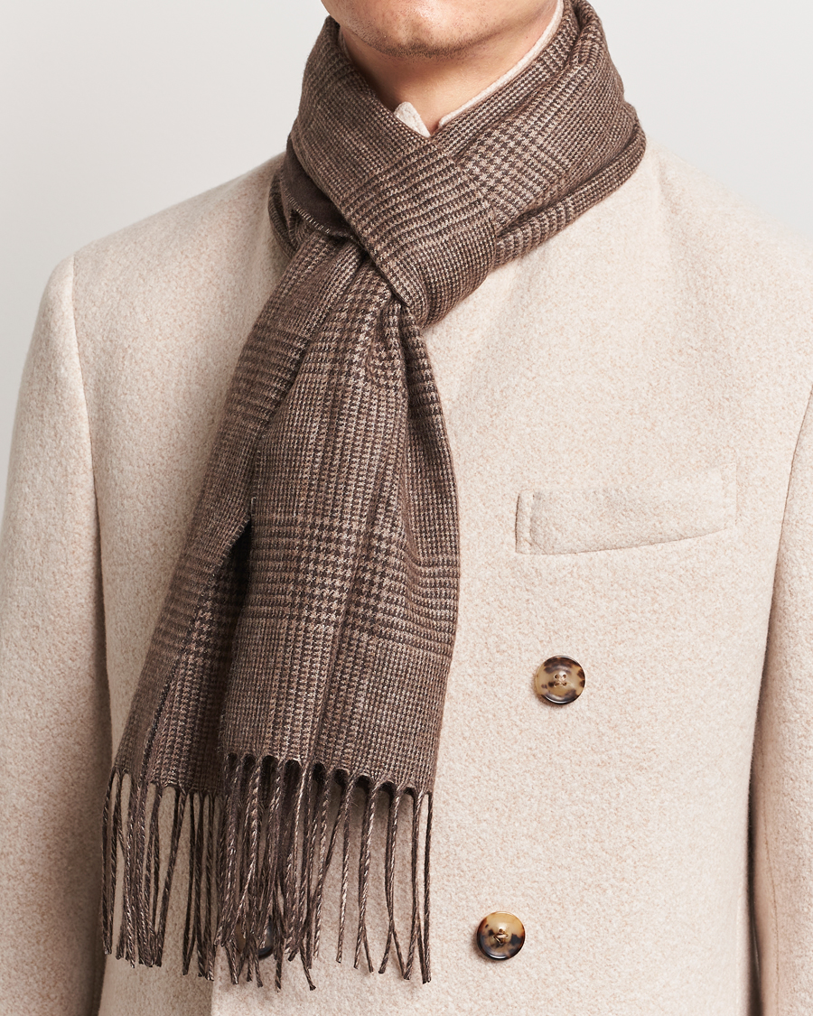 Herre | Piacenza Cashmere Cashmere/Silk Glencheck Scarf Brown | Piacenza Cashmere | Cashmere/Silk Glencheck Scarf Brown
