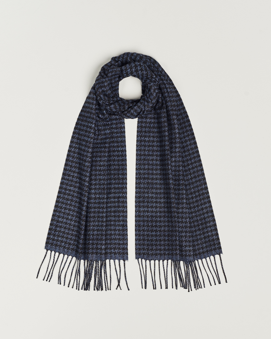 Herre | Piacenza Cashmere Cashmere/Silk Houndstooth Scarf Dark Blue | Piacenza Cashmere | Cashmere/Silk Houndstooth Scarf Dark Blue
