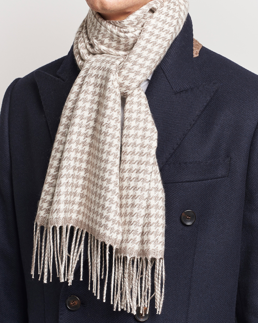 Herre |  | Piacenza Cashmere | Cashmere/Silk Houndstooth Scarf Beige