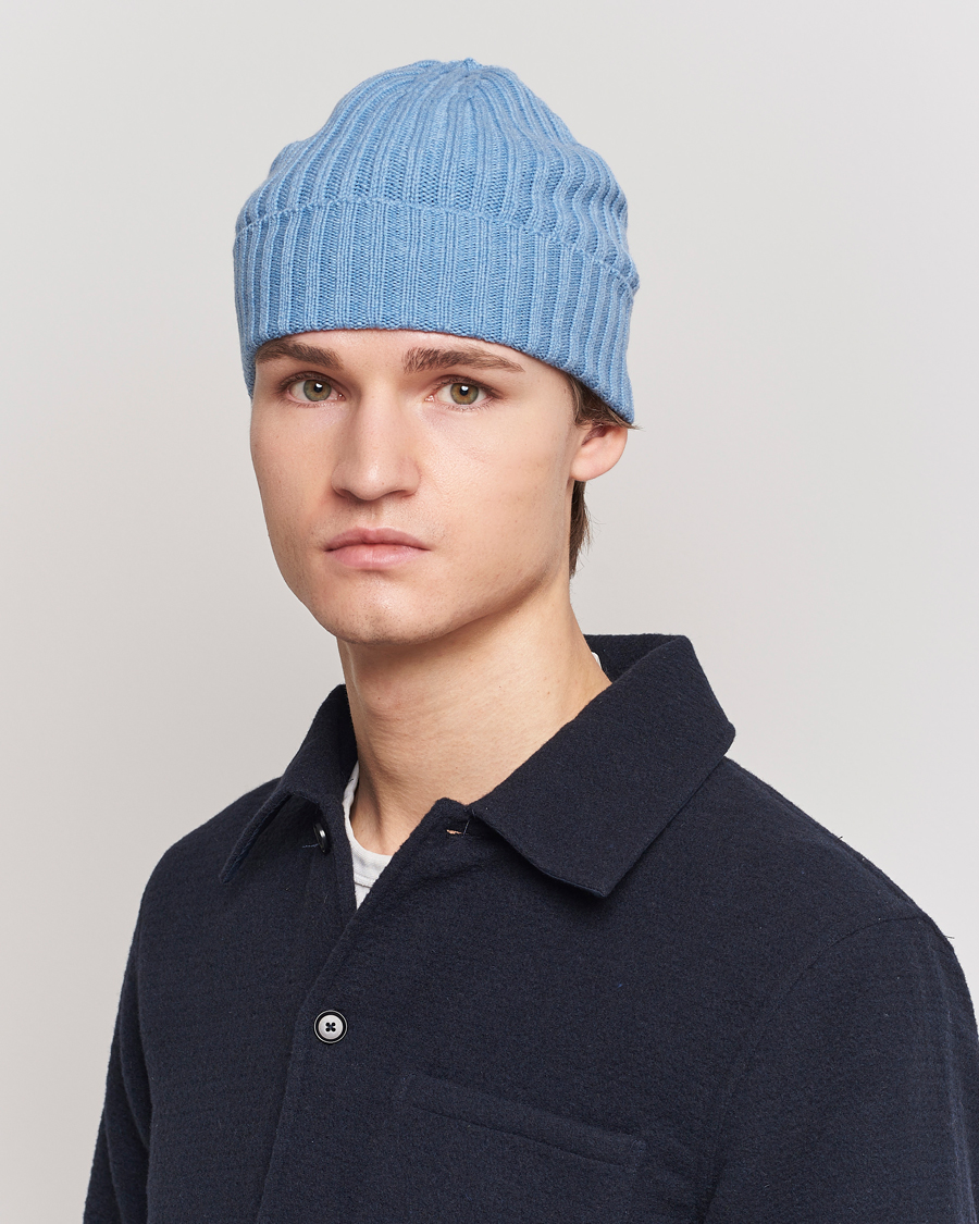 Herre |  | Piacenza Cashmere | Ribbed Cashmere Beanie Light Blue