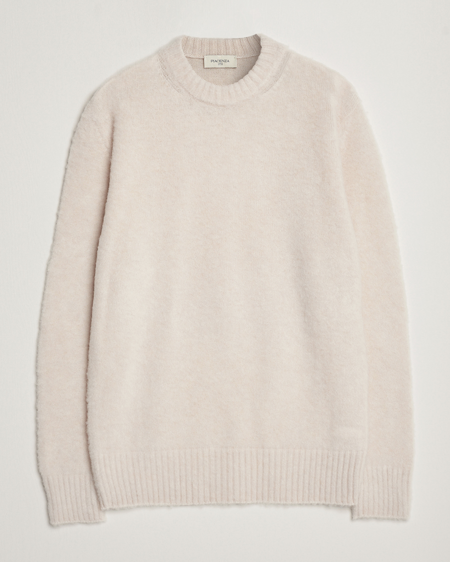 Herre | Trøjer | Piacenza Cashmere | Brushed Wool Crew Neck Beige