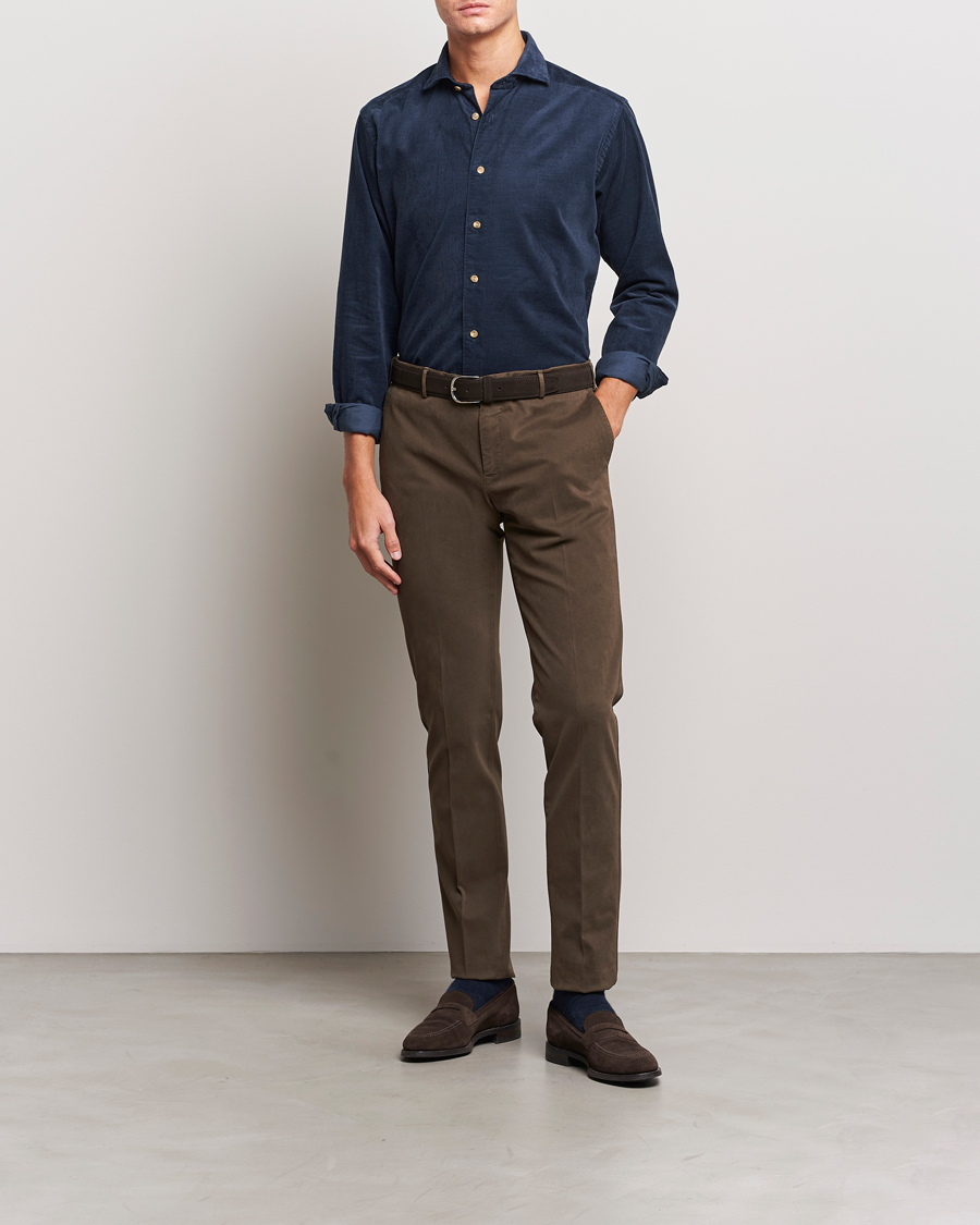 Herre | Skjorter | Eton | Slim Fit Fine Wale Corduroy Shirt Navy Blue