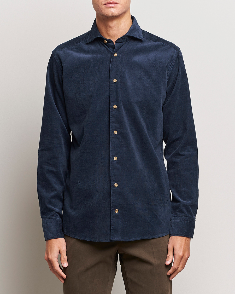 Herre | Skjorter | Eton | Slim Fit Fine Wale Corduroy Shirt Navy Blue