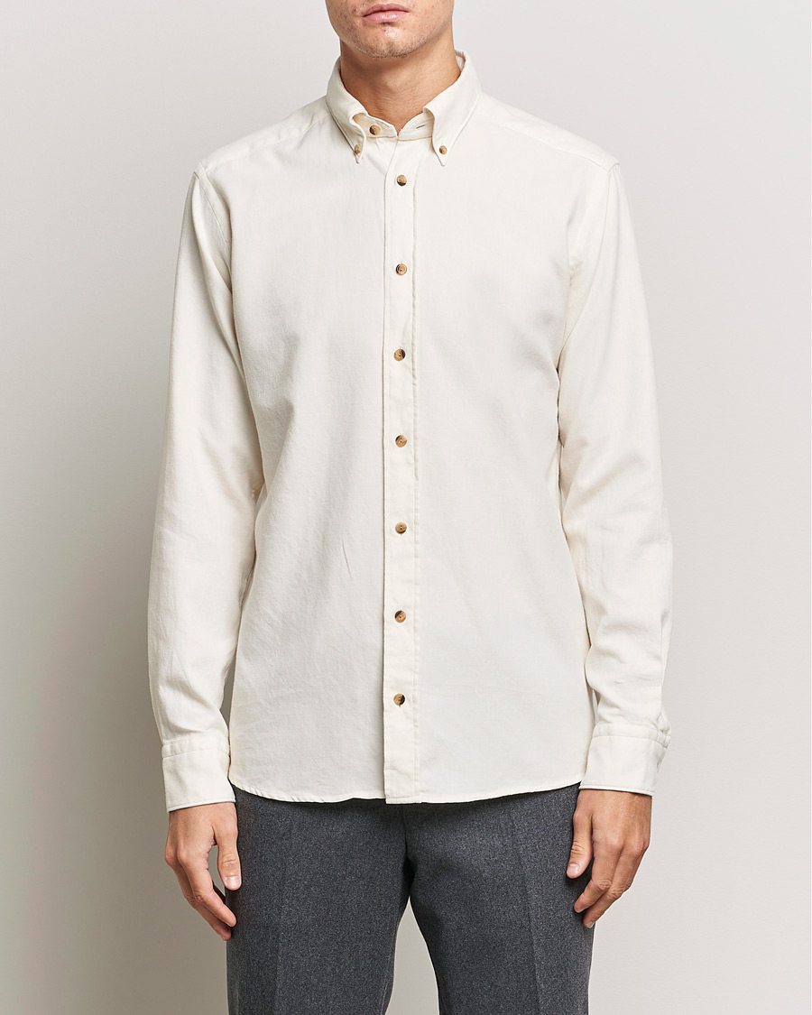 Herre |  | Eton | Slim Fit Twill Flannel Shirt Off White