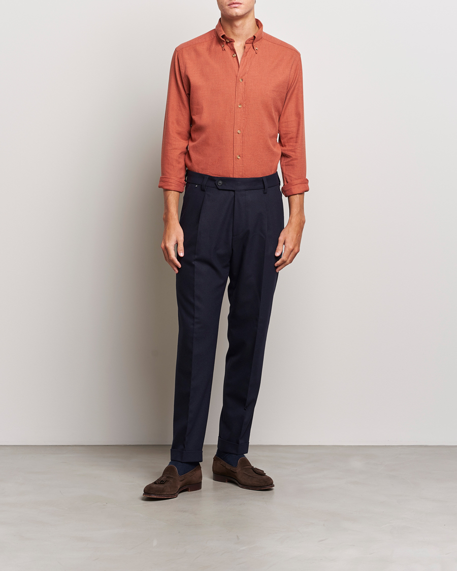 Herre | Skjorter | Eton | Slim Fit Twill Flannel Shirt Rust Red
