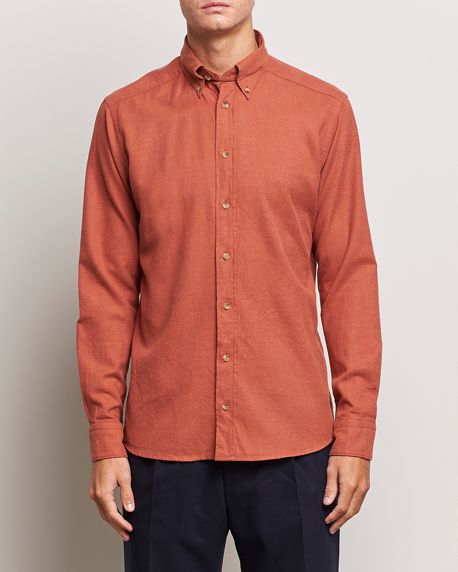 Herre |  | Eton | Slim Fit Twill Flannel Shirt Rust Red
