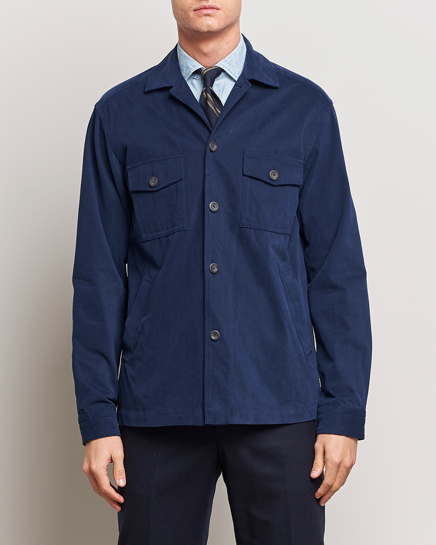 Herre | Skjorter | Eton | Twill Moleskin Overshirt Navy Blue