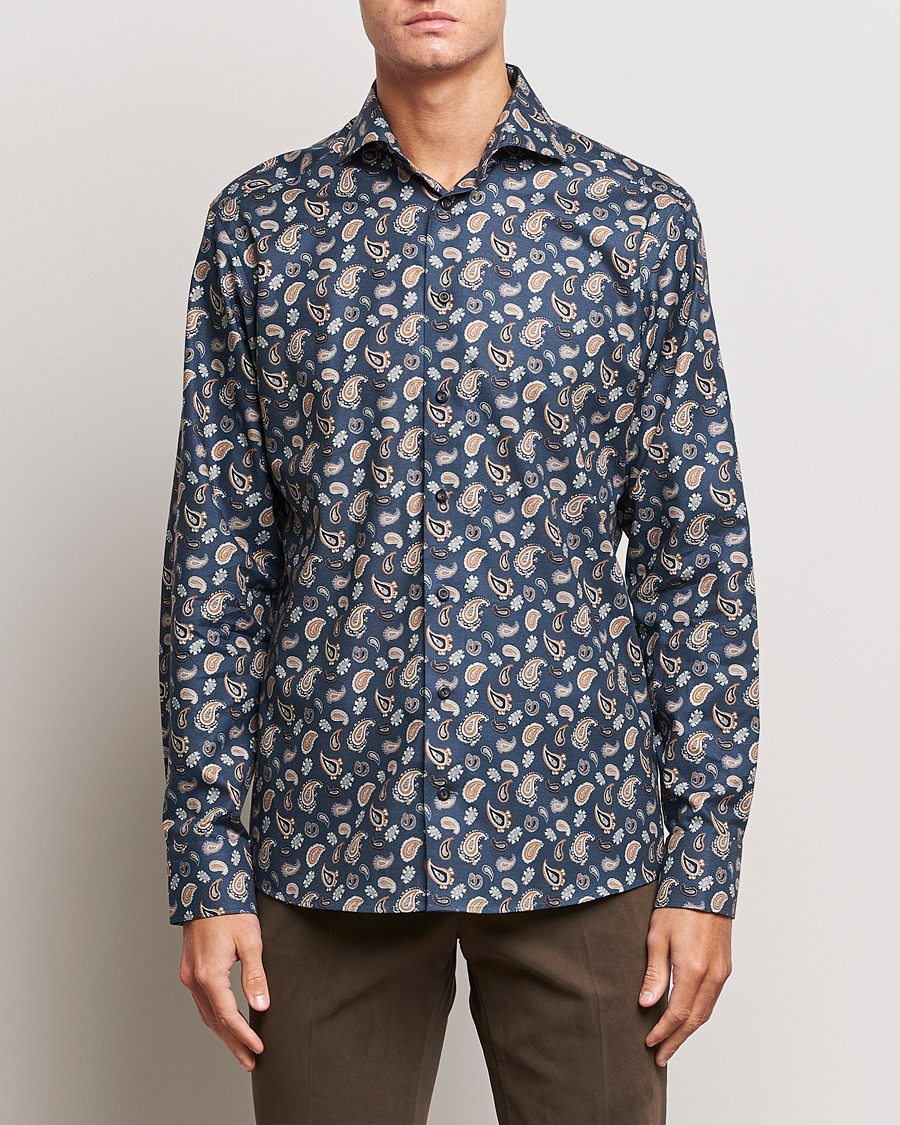 Herre | Casualskjorter | Eton | Slim Fit Wrinkle Free Flannel Printed Shirt Navy