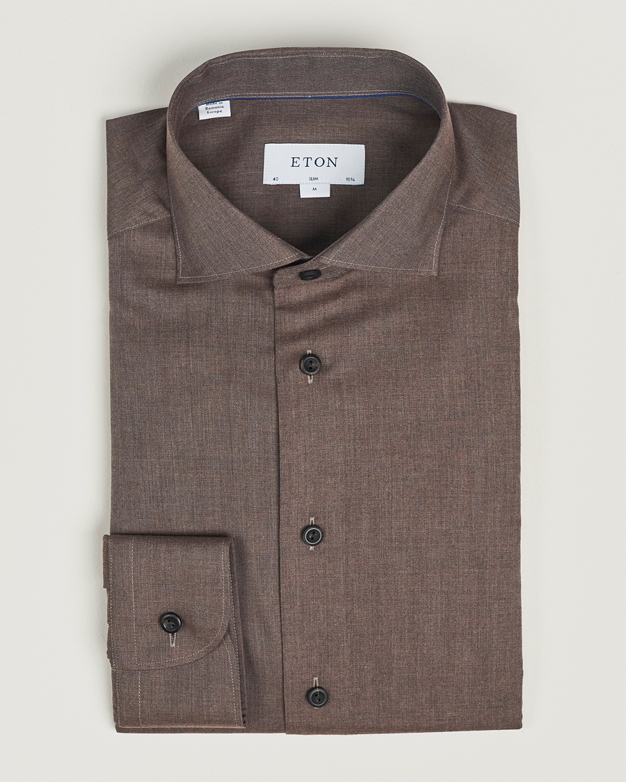 Herre | Skjorter | Eton | Slim Fit Wrinkle Free Flannel Shirt Dark Brown