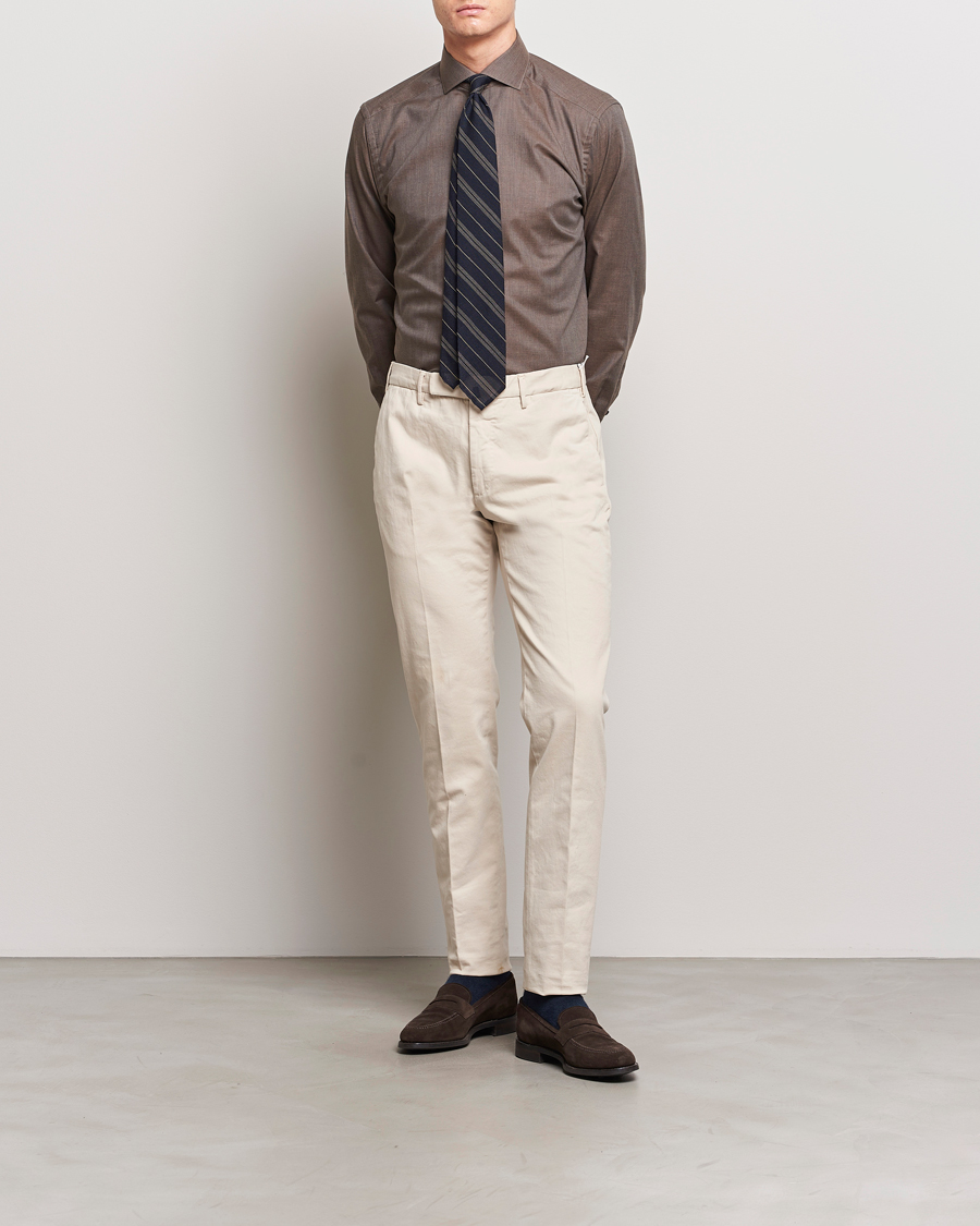 Herre | Skjorter | Eton | Slim Fit Wrinkle Free Flannel Shirt Dark Brown